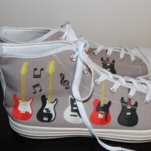 Tan Tennis Shoes with Guitars on Them Size 13 High Tops